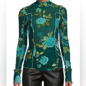 Free People Charlie floral Printed Sheer Blouse Top Size Large